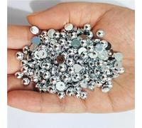Half Round Pearl Plastic Rhinestone Crystal Non Hotfix Flat Back Nail Art Rhinestones& Jewelry Making-Silve,10mm 70pcs