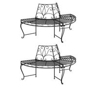 vidaXL 2x Half Round Tree Bench Ø160 cm Black Steel Seating Chair Bench Seat