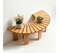 Half Round Wrap-Around Tree Bench - Garden Backless Seat Solid Wood Slatted Leisure Stool - Outdoor Patio Park Furniture Seating Chair Curved Plant Stand Rack (White Round)