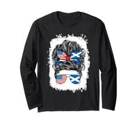 Half Scottish and American America Scotland USA Flag Girl Long Sleeve T-Shirt