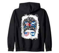 Half Scottish And American America Scotland Usa Flag Girl Zip Hoodie