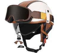 Half Shell Helmet Vintage Moped Helmet Crash Half Helmet DOT/ECE Approved Scooter Half Helmet Open Face Motorbike Helmet with Goggles for Adult Men Women 1,M(57-58CM)