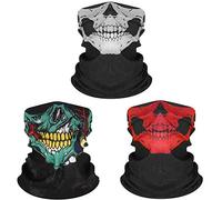 Half Skull Balaclava - Motorcycle Face Mask - Skull Bandana - Fitted Windproof Warmer, Head Wrap Outdoor Sport Headwear, 3 Pack