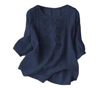 Half Sleeve T Shirts Women Summer Retro 3/4 Sleeve Tunic Top Loose Baggy T-Shirts Plus Size Lightweight Linen Flowy Boho Tee Blouse My Orders Navy