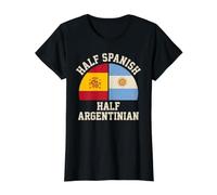 Half Spanish Half Argentinian Flag Spain Argentina Pride Value Graphic T-Shirt, Women, Black, M