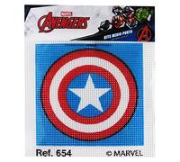 Half Stitch kit with Drawings of Marvel. DIY Craft Cross Stitch for Children, Includes Canvas and Colored Threads According to Pattern. 18 x 15 cm Canvas. (Captain America-Shield)