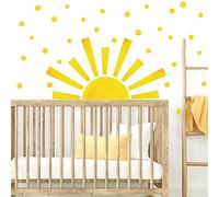 Half Sun Wall Decal Large Boho Sun Wall Sticker Yellow Poka Dot Wall Decals Peel and Stick Watercolor Big Sun Wall Stickers for Nursery Kids Room Baby Bedroom Playroom Decor