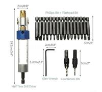 Half Time Drill Driver with Flip Head and Lock for Easy Switching Between Bits, Comes with Cross, Slot, and Countersunk Drill Bits, Wrench, Packaged in Storage Box