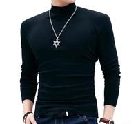 Half Turtleneck Mens Long Sleeve Thermal T Shirt for Everyday Use Casual Pullover Top (L Black)