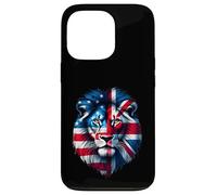 Half USA Flag Half British Flag Lion Design Proud USA UK Case for iPhone 13 Pro