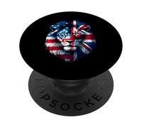 Half USA Flag Half British Flag Lion Design Proud USA UK PopSockets Adhesive PopGrip