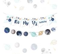 Half Way Around The Sun decoration Outer Space Theme 1/2 Birthday Banner Solar System Astronaut Planet Theme It's My 1/2 Birthday Garland Banner for Boys 6 Months Birth Decor