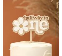 Half Way to One Cake Topper, Double Layered Daisy 1/2 Way to One Cake Decoration, Half Birthday Decoration Baby Boys Girls 6 Month Party Supplies