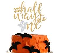 Half Way to One Cake Topper, Ghost 1/2 Birthday, Happy 6 Months, Ghoul Halloween 1/2 Birthday Party Decorations for Kids