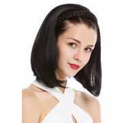 Half Wig Hair Piece Noble Braided Headband Shoulder Length Smooth Black