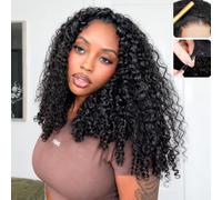Half Wig Human Hair 22 Inch Burmese Curly 3 In 1 Half Wig with Spiral Curls End Glueless Wigs 180% Density Flip Over Beginner Friendly Wear Go Drawstring Wig No Glue No Sew Natural Color
