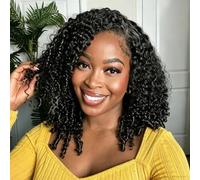 Half Wig Human Hair for Black Women 16 Inch Burmese Curly Spiral Curls End | 100% Human Hair Half Wig,180% Density Flip Over, Drawstring wig No Glue No Sew, Natural Color, Beginner Friendly Easy Install