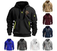 Half Zip Hoodies for Men UK Drawstring Cargo Sweatshirts Long Sleeve Hooded Jumper Workout Gym Sports Pullover Autumn Winter Hoodies Sweaters Multi Zipper Pockets Sweatshirts Size 8-22