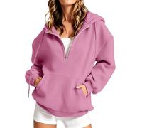 Half Zip Hoodies for Women UK 1/4 Zipper Oversized Sweatshirts Casual Relaxed Fit Long Sleeve Basic Solid Pullover Tops with Pockets Athletic Gym Running Jumpers Fall Winter Trendy Y2k Clothes