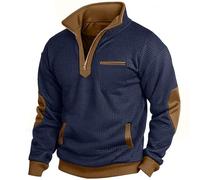 Half Zip Jumper Men, Mens Sweatshirts Patchwork Quarter Zip Jumpers Sports Work Pullover with Pockets Stand Collar Long Sleeve Tops Sweaters for Autumn Winter, Travelling, Walking Navy