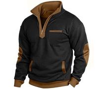 Half Zip Jumper Men, Mens Sweatshirts Patchwork Quarter Zip Jumpers Sports Work Pullover with Pockets Stand Collar Long Sleeve Tops Sweaters for Autumn Winter, Travelling, Walking Black
