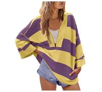 Half Zip Oversized Sweatshirts for Women Trendy Zipper Collared Neck Pullover Top with Pockets Casual Loose Baggy Drop Shoulder Long Sleeve Shirts Fashion Colour Block Sweat Tops Yellow