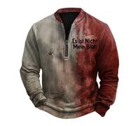 Half Zip Pullover Men's Without Hood Shirt with Zip and Long Sleeves and Lapels, 2025, Halloween Sweatshirt, Long Sleeve Crew Neck Blood Splash Pattern Tops, Outdoor Shirts, H, 3XL
