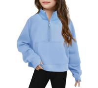 Half Zip Sweatshirt for Girls Jumpers with Thumb Hole Kids Quarter Zip Jumper Long Sleeve Pullover Hoodie Toddler Lightweight Winter Clothes Boy Sweater 1 to 10 Years Old (Sky Blue, 9-10 Years)
