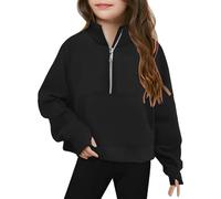 Half Zip Sweatshirt for Girls Jumpers with Thumb Hole Kids Quarter Zip Jumper Long Sleeve Pullover Hoodie Toddler Lightweight Winter Clothes Boy Sweater 1 to 10 Years Old (Black, 9-10 Years)