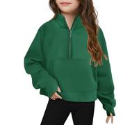 Half Zip Sweatshirt for Girls Jumpers with Thumb Hole Kids Quarter Zip Jumper Long Sleeve Pullover Hoodie Toddler Lightweight Winter Clothes Boy Sweater 1 to 10 Years Old (Green, 4-5 Years)