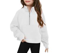 Half Zip Sweatshirt for Girls Jumpers with Thumb Hole Kids Quarter Zip Jumper Long Sleeve Pullover Hoodie Toddler Lightweight Winter Clothes Boy Sweater 1 to 10 Years Old (White, 9-10 Years)