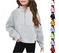 Half Zip Sweatshirt for Girls Kids Stand Collar Jumper with Thumb Hole Long Sleeve Plain Pullover Lightweight Comfy Oversized Sweatshirts Warm Fleece Sweat Tops with Pocket Fall Winter School Clothes