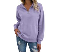 Half Zip Sweatshirt Women Casual Warm Fleece Pullover Jumpers Casual Long Sleeve Tops with Pockets Autumn Winter Ladies 1/4 Zip Jumper Cosy Top Plain Fleece Lined Thermal Sweater Plus Size