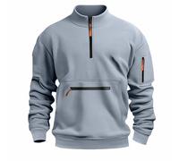 Half Zip Sweatshirts for Men UK, Long Sleeve Solid Cuffed Sweatshirts Pullover, Mens Casual Comfy Thermal Tops with Pockets, Heavy Duty Fashion Sweatshirt No Hood, Autumn Winter Tops for Men Grey