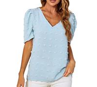 Half Zip Tops Women Christmas White Women's Blouse Personalised Teacher Gifts Autumn Winter Essentials Summer Ms. V Neck Bubble Sleeve Chiffon Kiler Top Sale Clearance