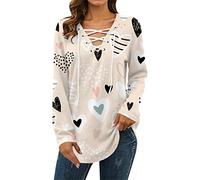 Half Zip Tops Women Christmas Yellow Blouse Gifts for Girls Camping Womens V Neck T Shirts Lace Up Colorful Print Long Sleeve Tunic Tops Loose Fit Valentine's Day Blouses Amazon Outlet Clearance UK