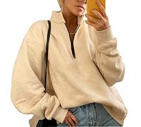 Half Zip Up Hoodie Women | 1/4 Zipper Trendy Sweatshirts | Cheap Clothes For Teen Girls Women Trendy Oversized Sweatshirt Apricot