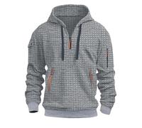 Half Zip Up Hoodies for Men UK Waffle Plaid Mens Jumpers Long Sleeve Pullover 1/4 Zipper Up Hoodie Casual Fashion Jackets with Packets Solid Color Sweatshirts (Grey, XL)