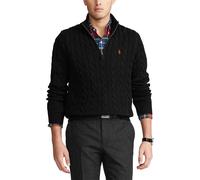 Half Zip-Up Jumper in Cable Knit Cotton Black