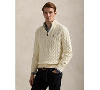 Half Zip-Up Jumper in Cable Knit Cotton Cream
