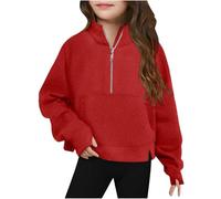 Half Zipper Sweatshirt For Girls Kids Jumpers With Thumb Hole Long Sleeve Pullover Hoodie Toddler Lightweight Winter Clothes Y2K Oversized Pockets Athletic Outwear 5 6 7 8 9 10 11 12 13 14 15 Solid