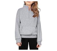 Half Zipper Sweatshirt for Girls Thumb Hole Long Sleeve Pullover Fleece Jumper Tops with Pocket Clothes for Children Teen Age 5-14 Years Grey