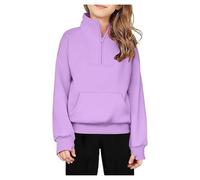 Half Zipper Sweatshirt for Girls Thumb Hole Long Sleeve Pullover Fleece Jumper Tops with Pocket Clothes for Children Teen Age 5-14 Years Purple