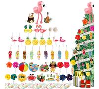 Halfchet 43 Pcs Summer Tree Ornaments Decorations Summer Tree Topper Flip Flop Funny Beach Sunglasses Flamingo Doll Pineapple Hanging Ornaments Ribbon and Faux Flowers for Luau Hawaii Party Supplies