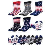 Halfchet 5 Pairs American Flag Socks for Men Funny USA Patriotic Stars Stripes Crew Socks American Flag Gifts 4th of July Favors, Patriotic Stars Stripes, 9-13 UK
