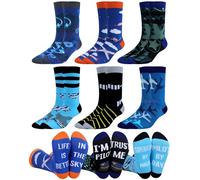 Halfchet 6 Pairs Novelty Airplane Socks for Men Funny Pilot Gifts Airplane Crew Socks Gifts for Aviation Lovers Pilot
