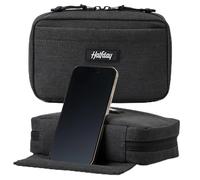 Halfday Sidekick Tech Organizer Kit - Splash Resistant Travel Case with Built-In Phone Holder, Cable Storage and Charger, Flat Zipper Design for Electronics and, shadow