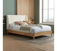 King Size White Oak Bed Frame Birlea Halfden Wing Back 5FT 150cm Boucle Fabric