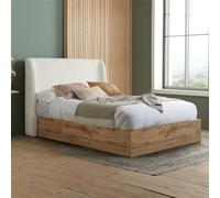 Halfden - Double - Boucle Winged Ottoman Storage Bed - White - Boucle Fabric - 4ft6