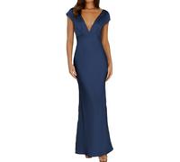Halfisland Womens Summer Satin V Neck Cap Sleeve Backless Maxi Dress Elegant Twist Cut Out Midi Dresses Wedding Guest, Navy, XS